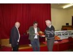 Harry Younger (right) receiving his prize for the Best Kit Class model from Ian Kennedy, with Mick Robinson on hand.